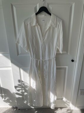MATE the Label 100% Organic Linen Belt Maxi Dress Ivory Salt Color Size Large